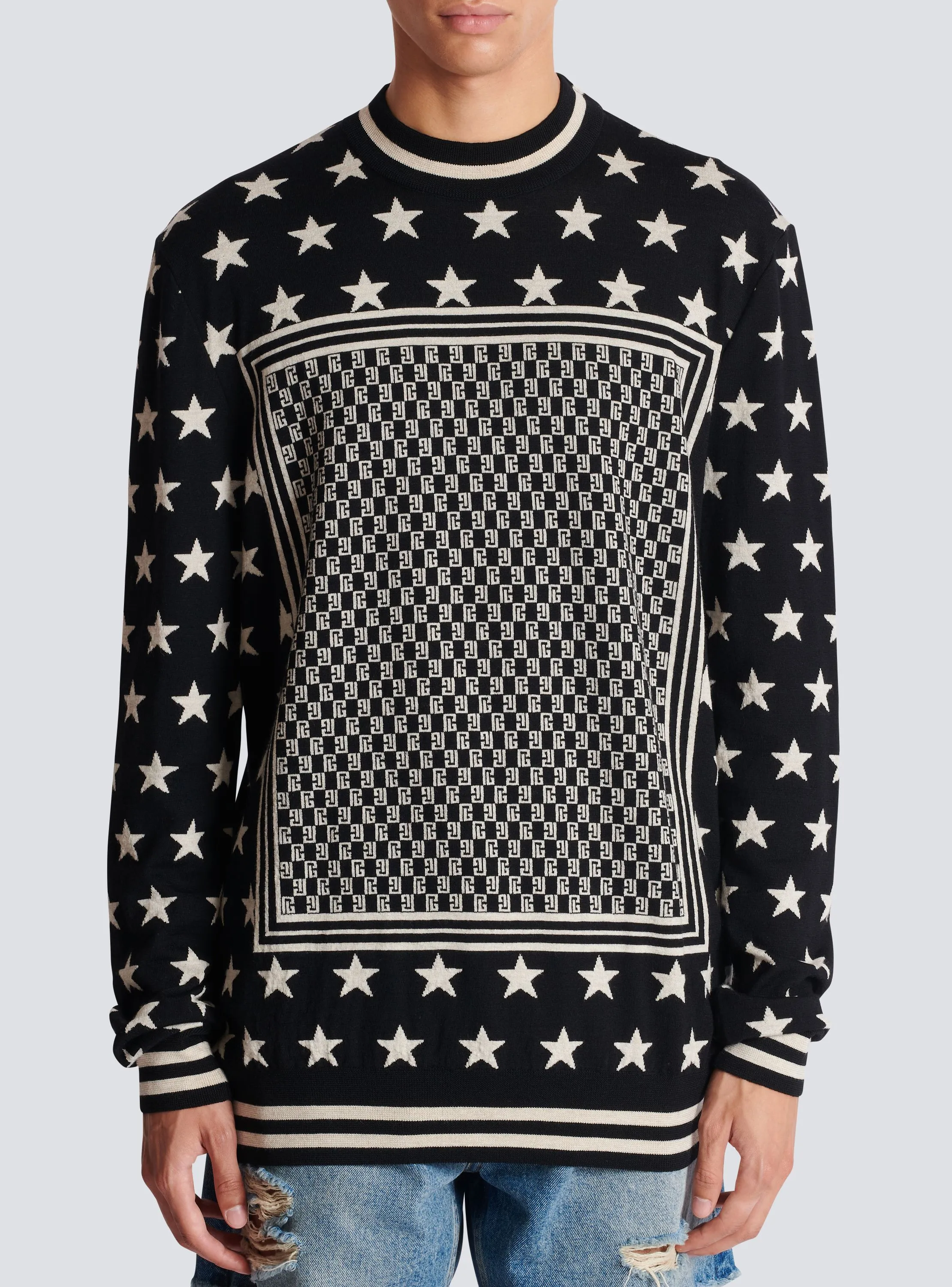 BALMAIN  Pull mini monogramme etoiles - Noir