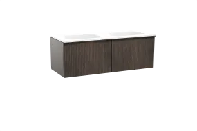 Balmani Forma meuble salle de bains suspendu 135 x 55 cm chêne fumé avec Tablo Strada double vasque en marbre composite blanc ma