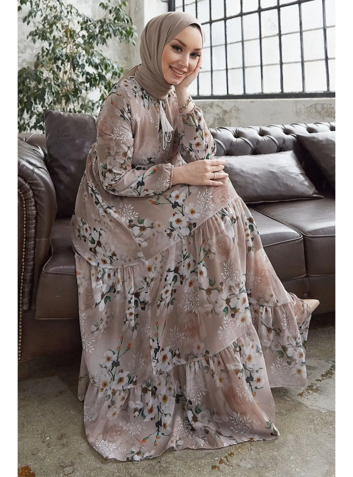 Beige - Modest Dress