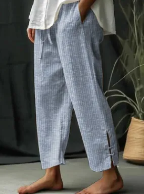 BelleRue - Pantalon fendu classique rayé avec poche et laage