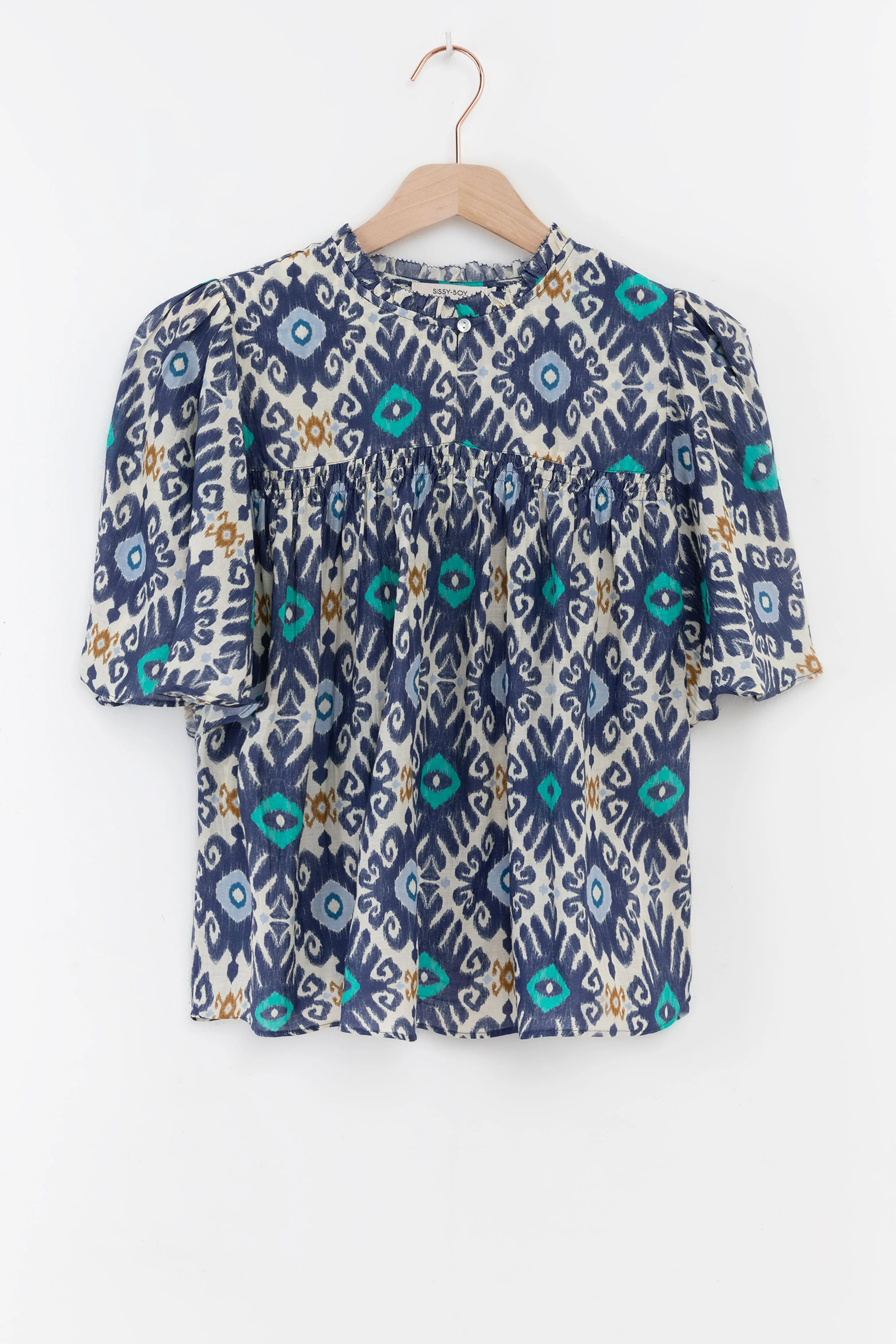 Blouse trapèze avec imprimé - bleu