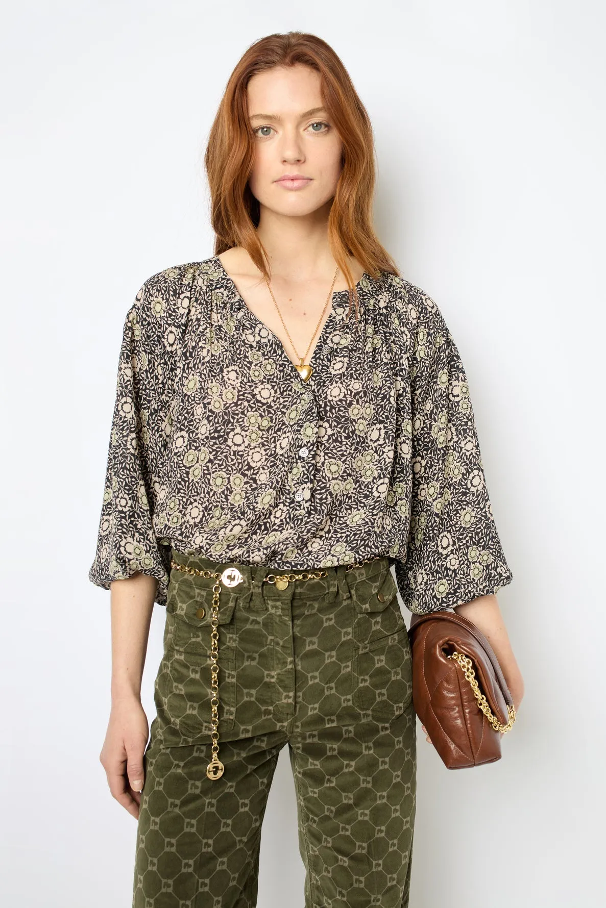 Blouse à fleurs et col rond - ADENA