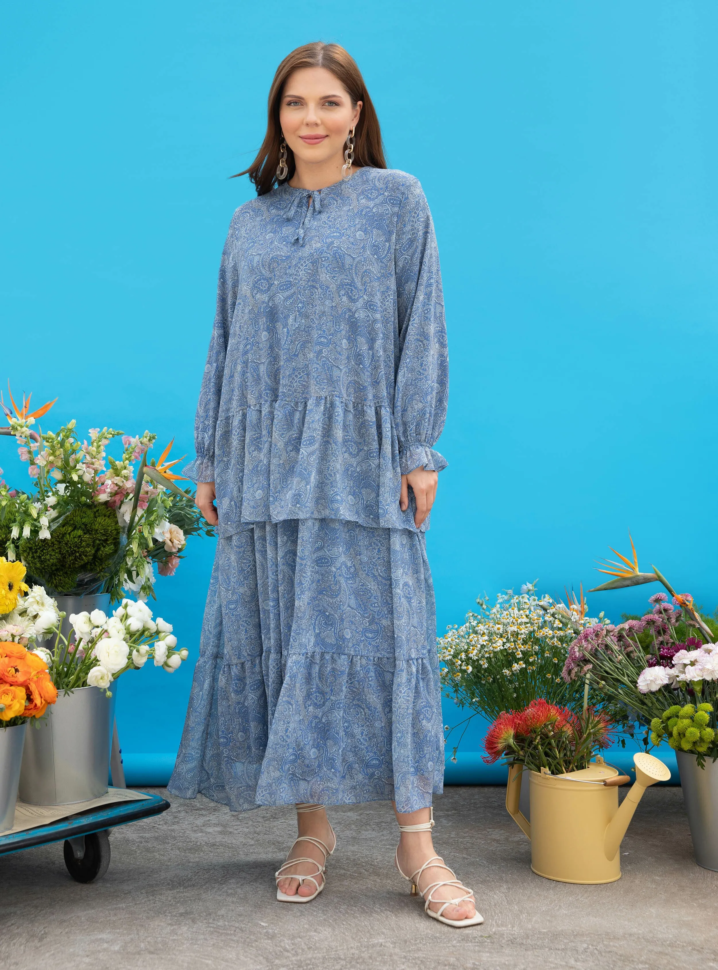 Blue Patterned - Plus Size Dress