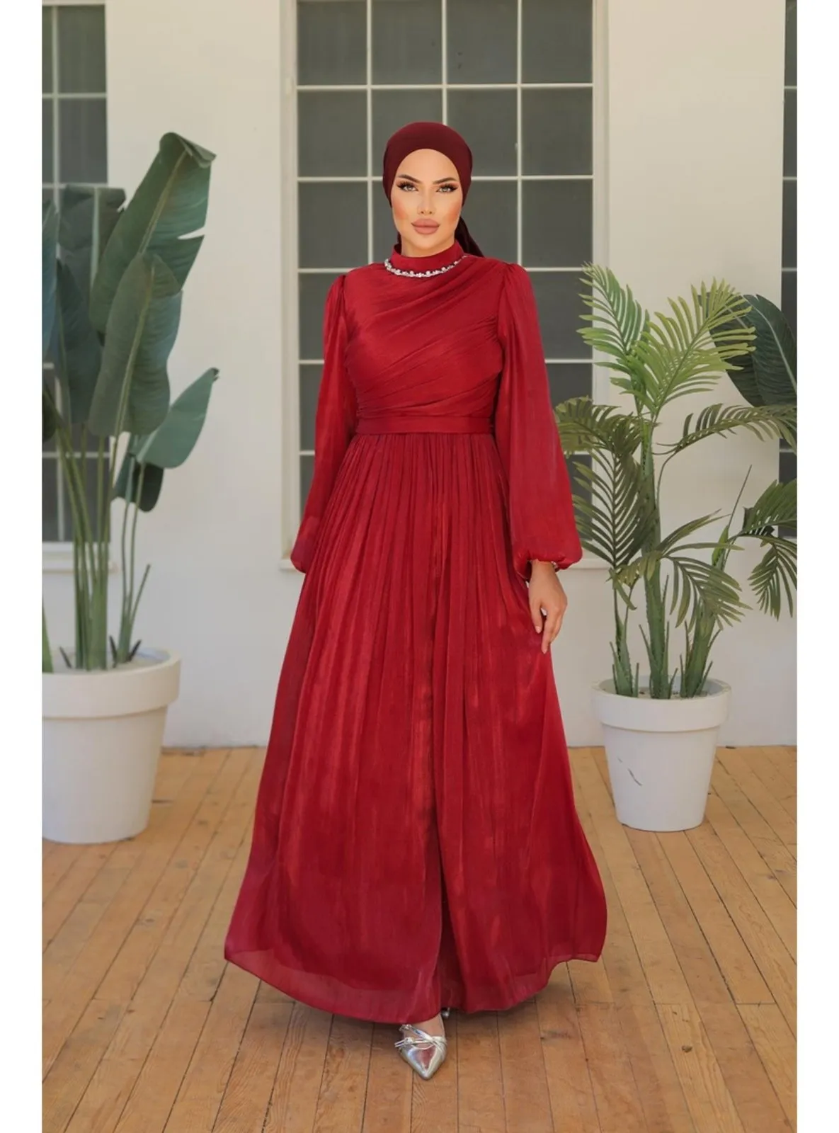 Burgundy - Modest Evening Dress