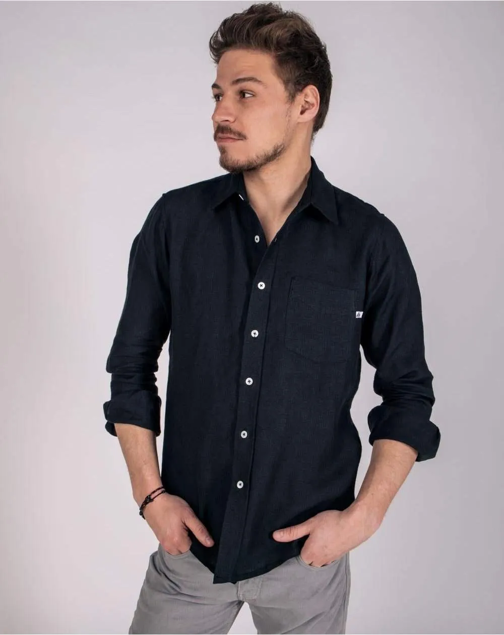 Chemise Homme en Lin Zeus manches longues noir made in France