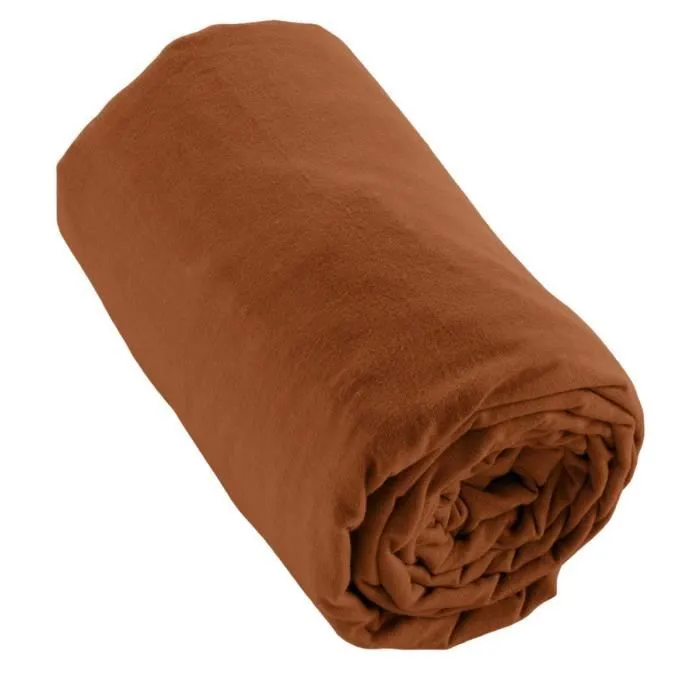 Drap housse flanelle 100% coton 140 x 190 cm CANDICE coloris Tomette