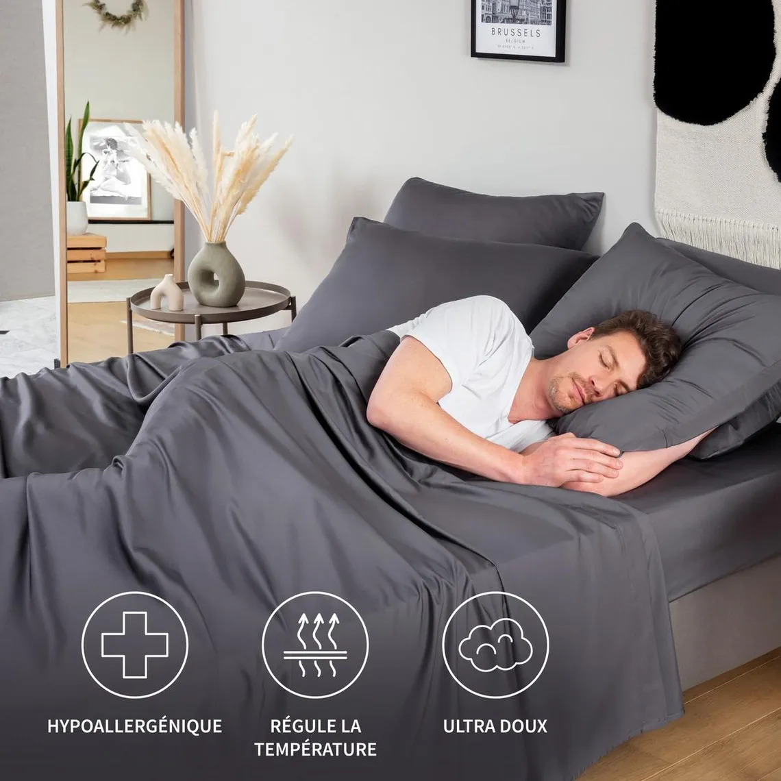 Drap Plat en Bambou - Anthracite | 3 Suisses