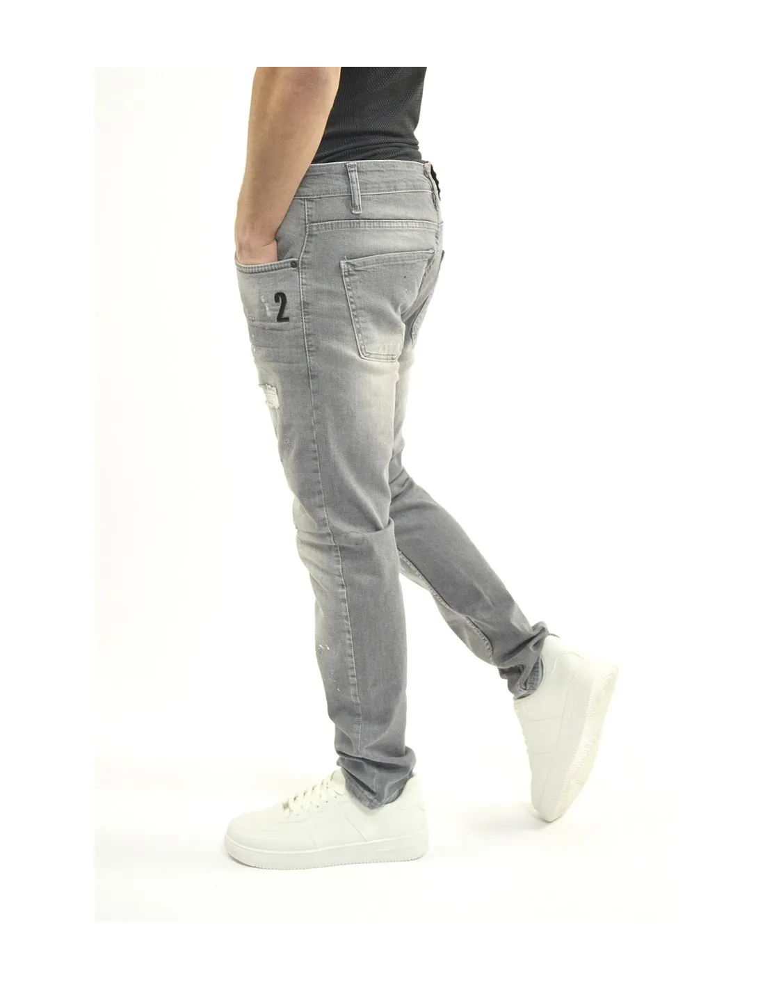 JEANS ICON 2 TROUÉ - GRIS / HOMME