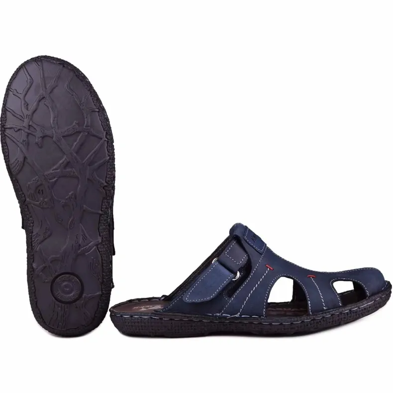 Kampol Chaussons cuir homme 217/22KAM bleu marine