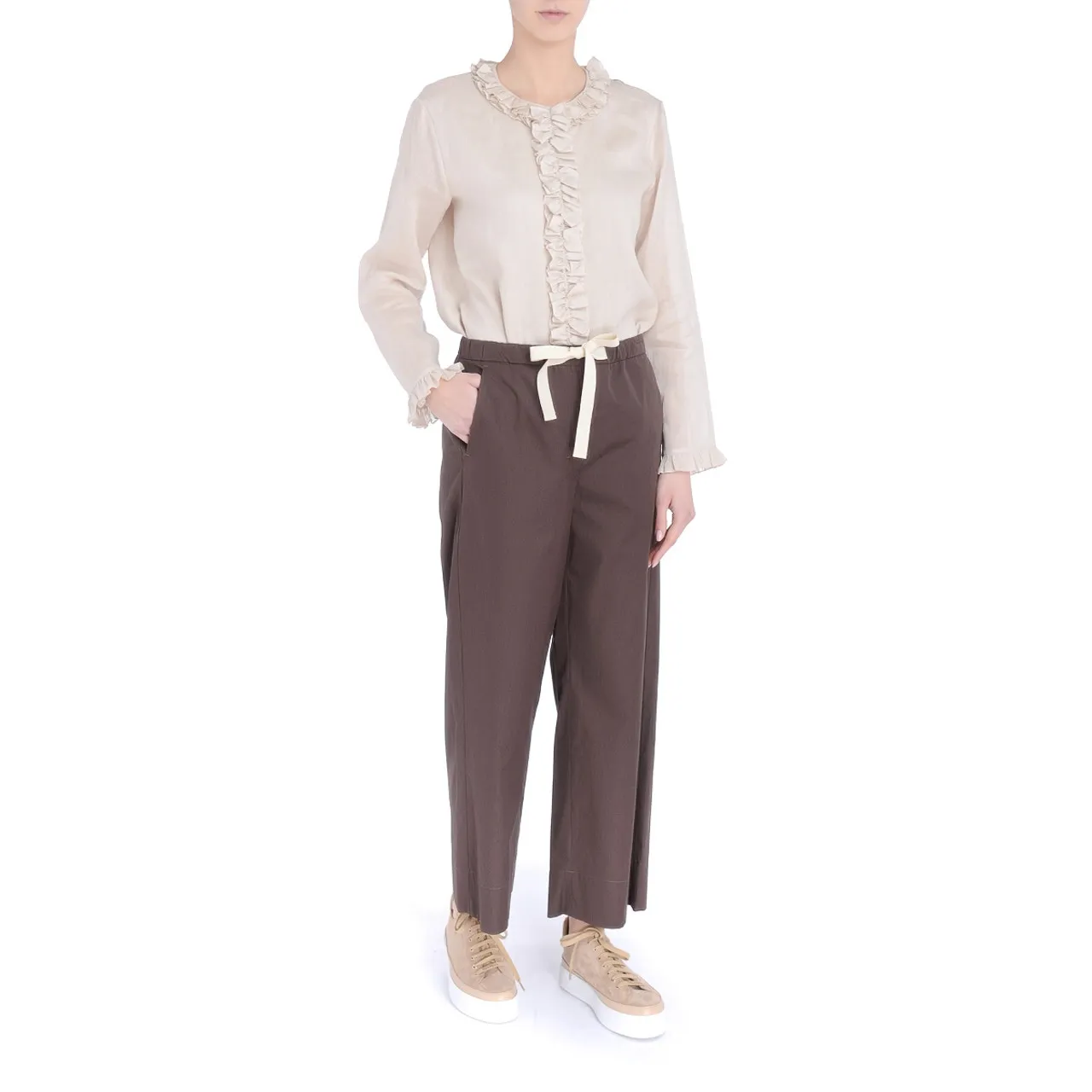 Max Mara Pantalon 'S' en popeline brune