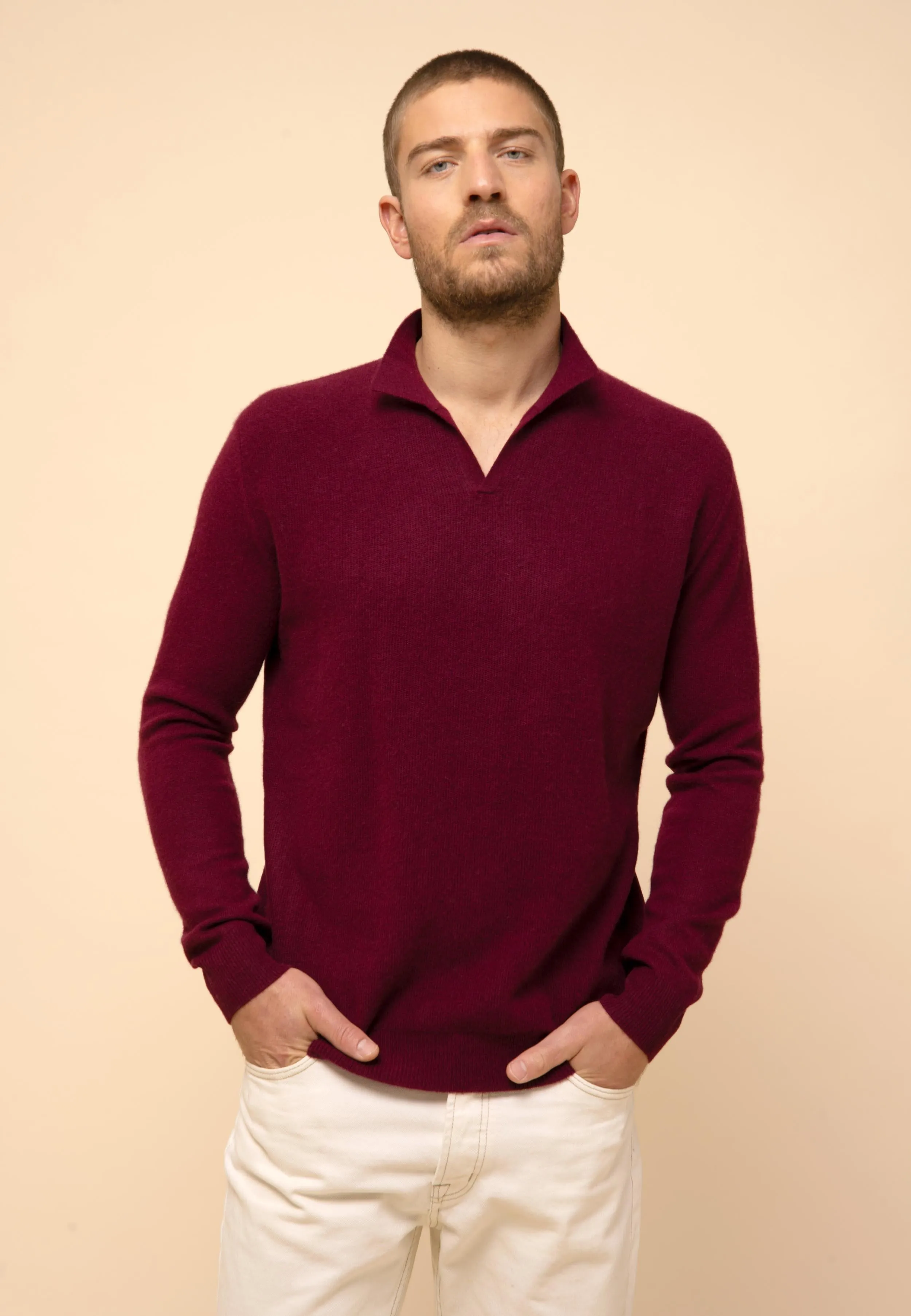 NOAH pull col polo ouvert bordeaux