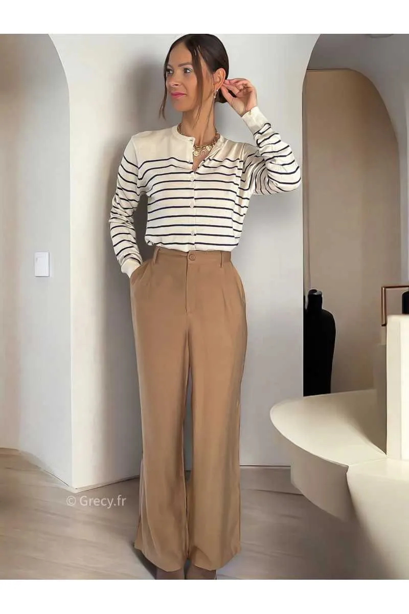 Pantalon pinces camel coupe fluide