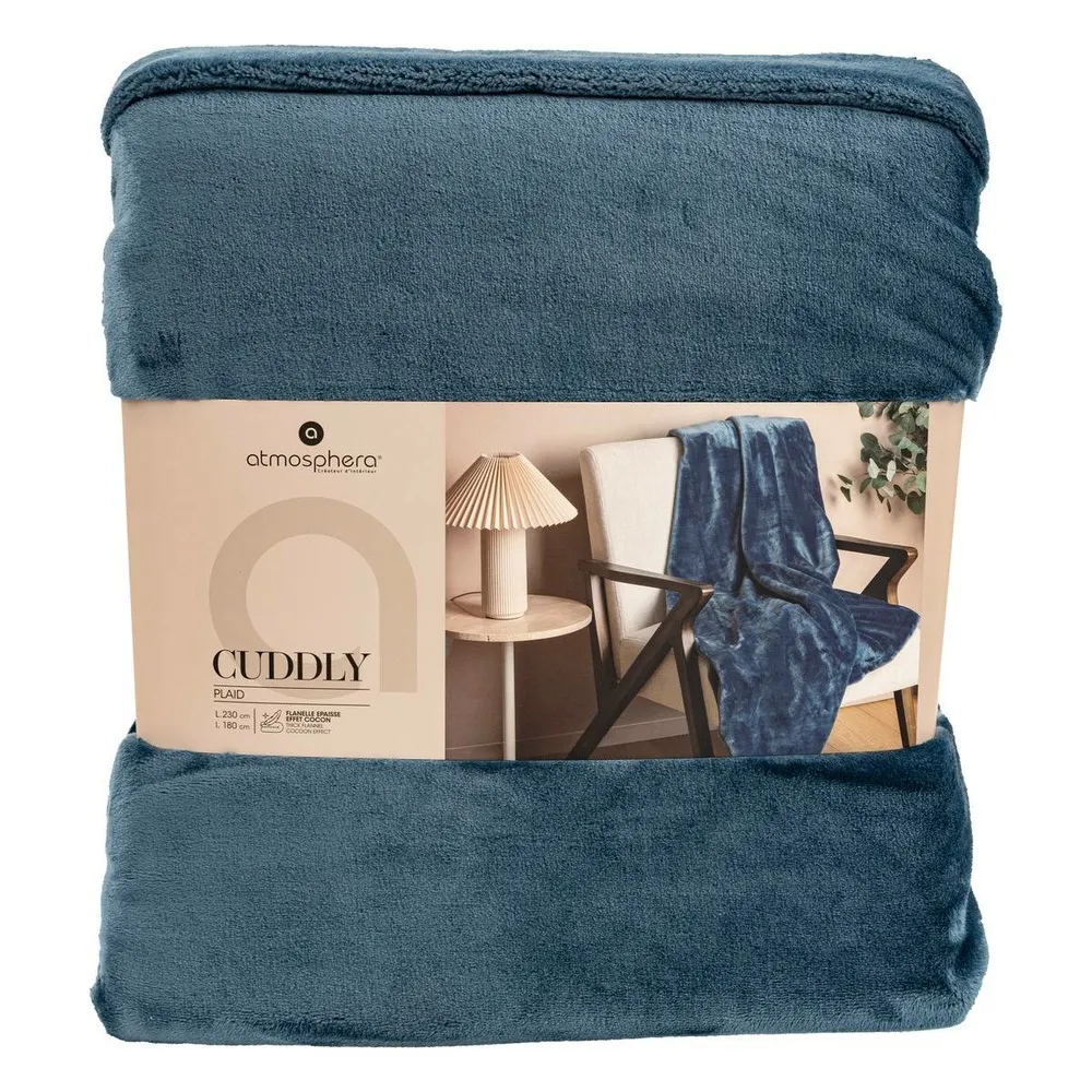 Plaid flanelle cuddly bleu égéen 180x230cm