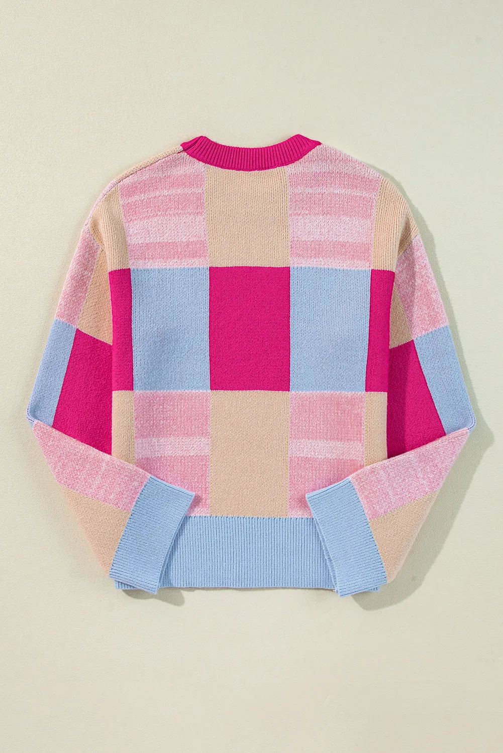 Pull ample à col rond et épaules tombantes en bloc de couleur rose rouge