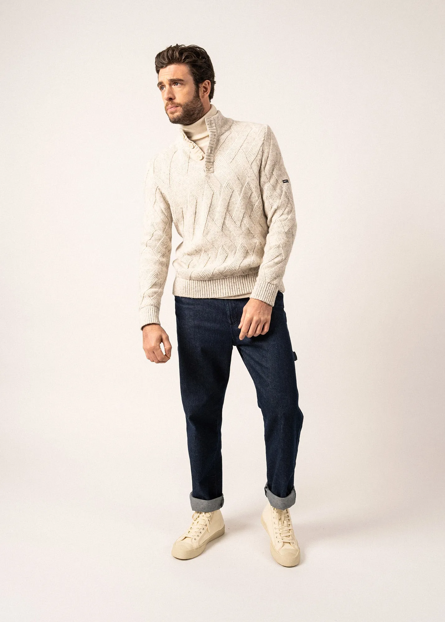 Pull en maille structurée Neuchatel - à col montant boutonné (GRIS CLAIR CHINE)