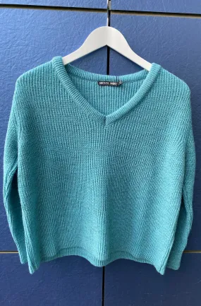 Pull femme Nag col V bleu glacier