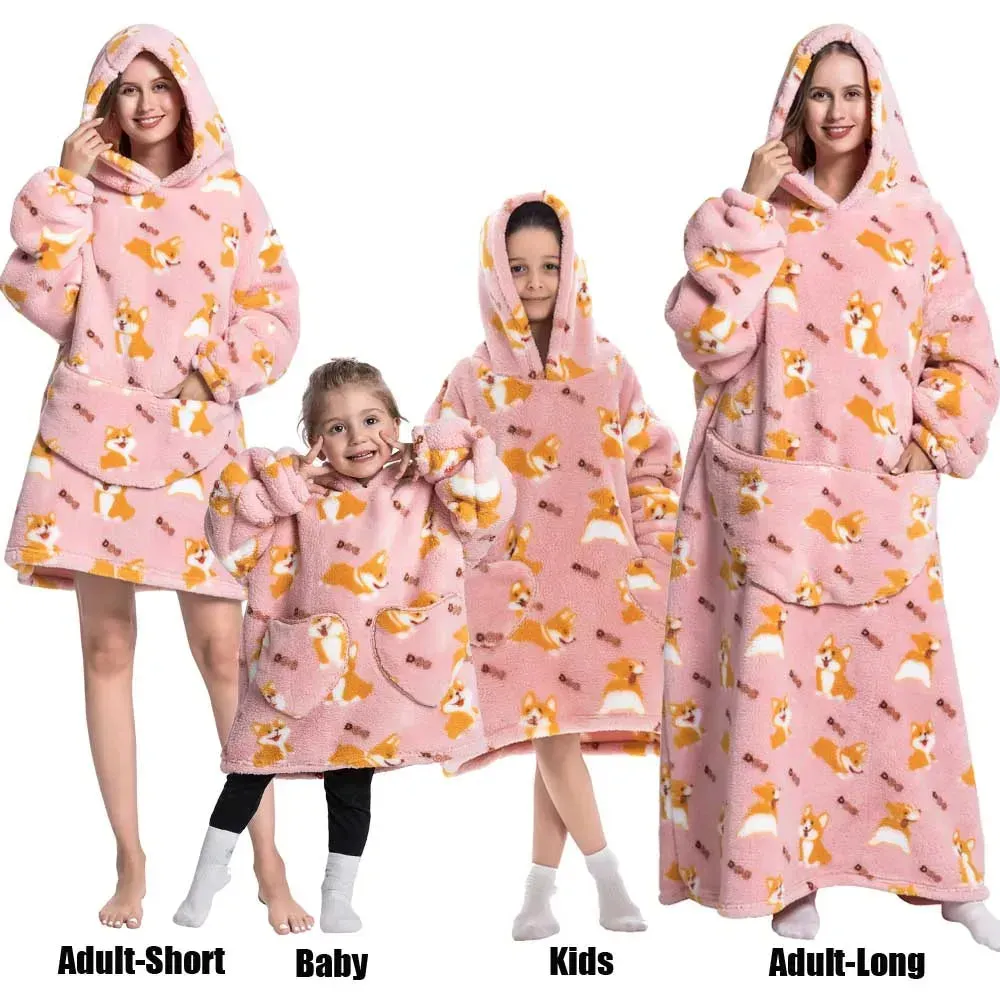 Pyjama Plaid Géant avec Manches et Capuche pour Toute la Famille