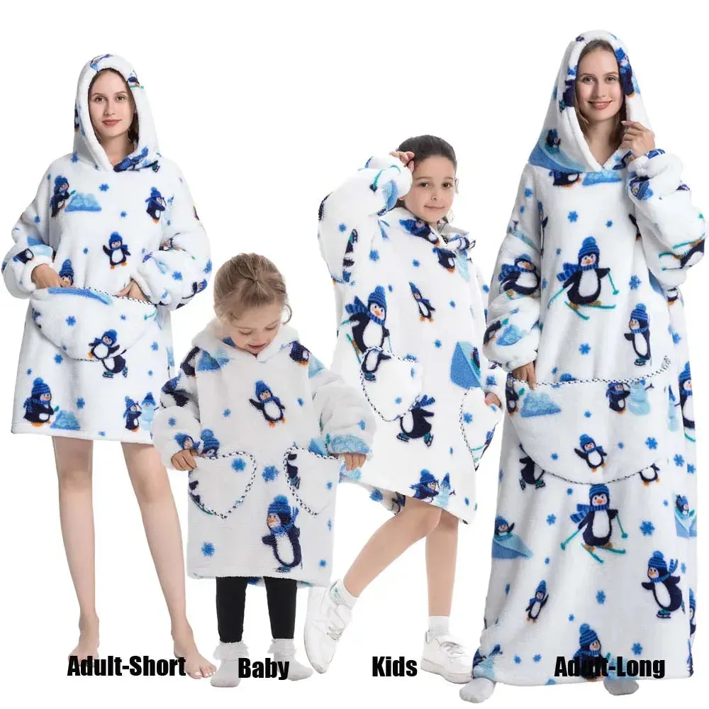 Pyjama Plaid Géant avec Manches et Capuche pour Toute la Famille