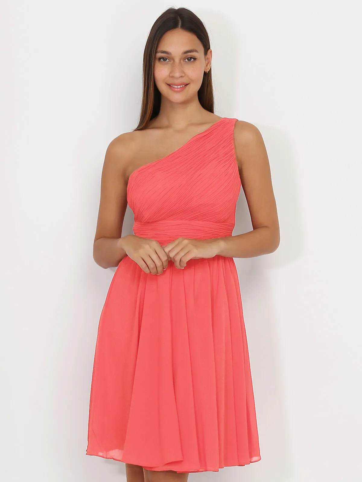 Robe asymétrique drapée- Corail