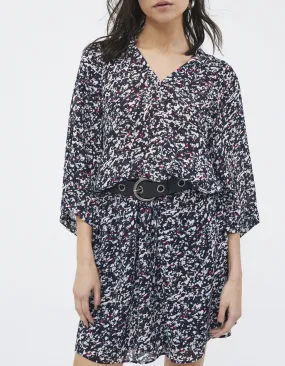 Robe courte marine imprimé tachiste femme