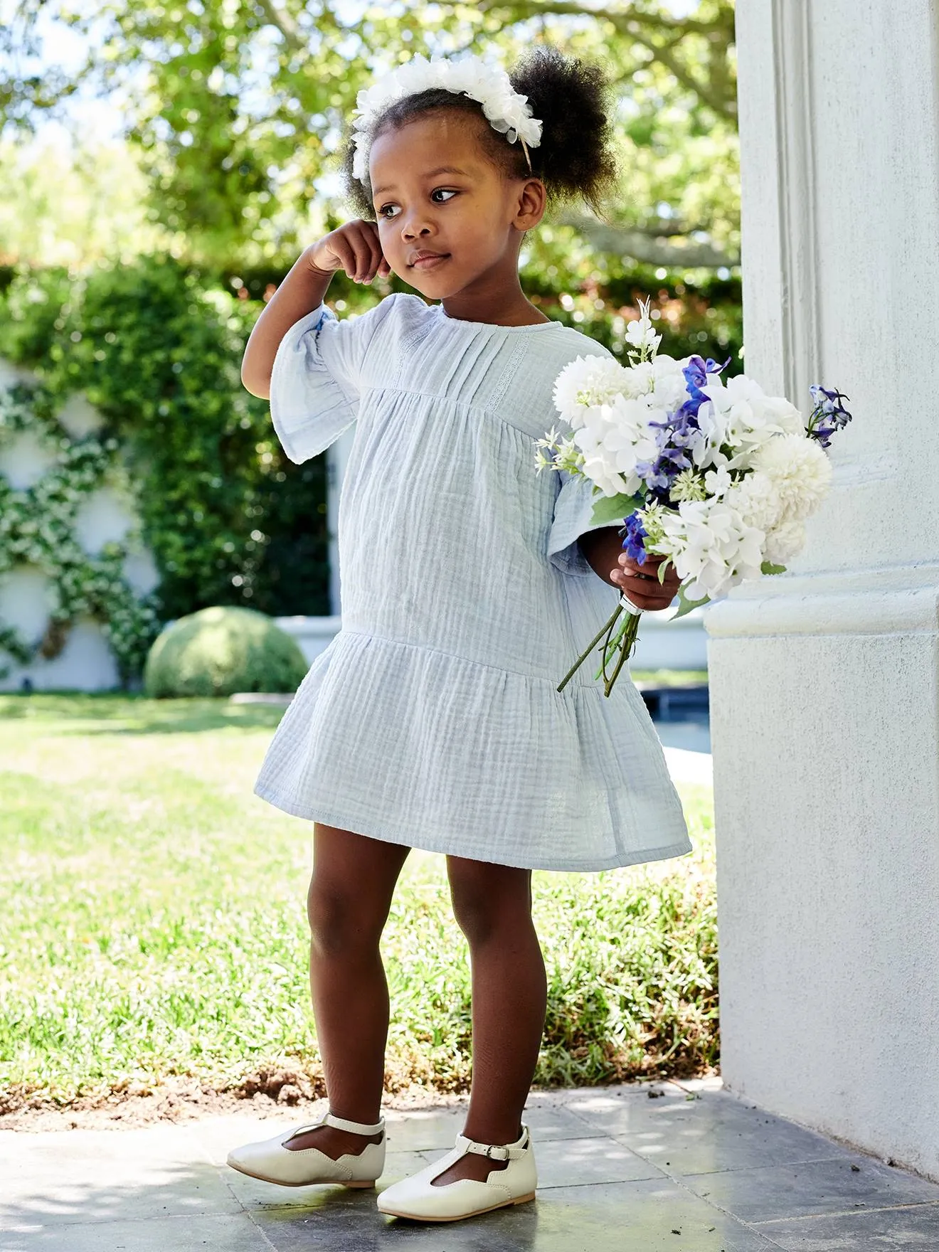Robe en gaze de coton fille bleu ciel - Vertbaudet