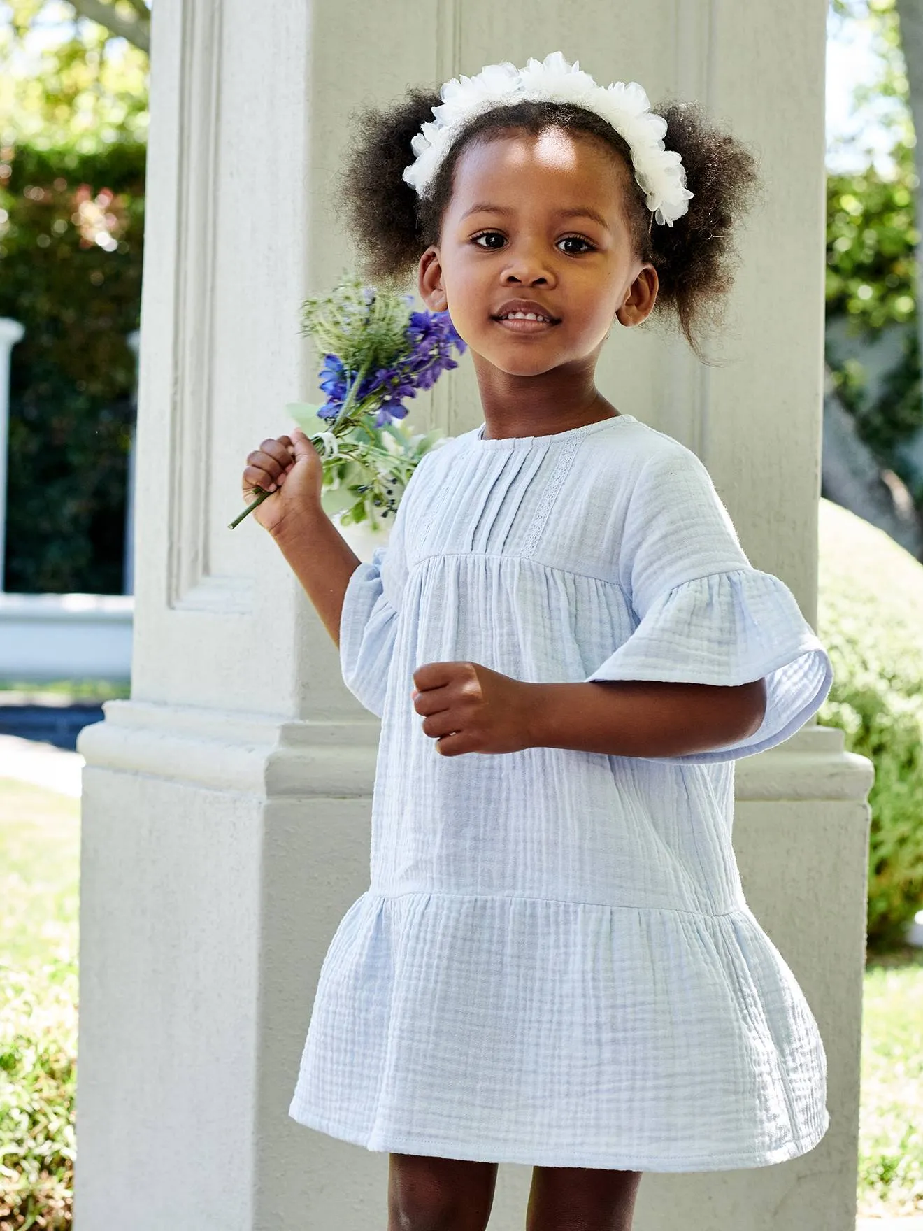 Robe en gaze de coton fille bleu ciel - Vertbaudet