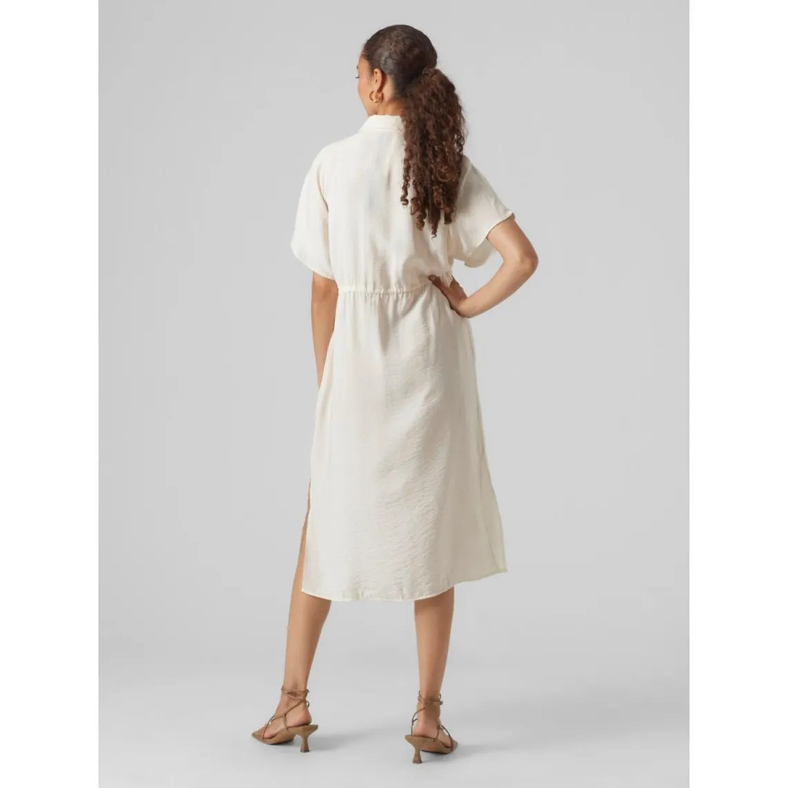 Robe midi Regular Fit Col chemise Manches courtes Au-dessus du genou blanc en viscose | 3 Suisses