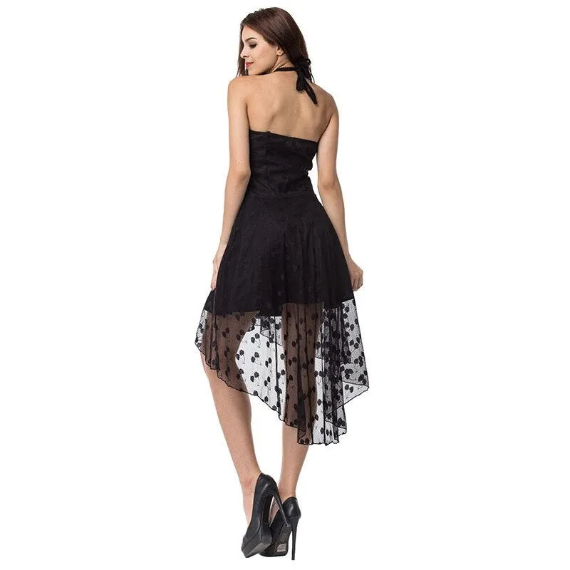 Robe Noir Dentelle Mi-Longue