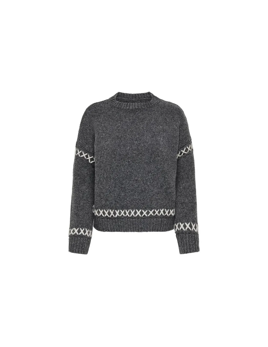 Sweat Femme Only Onlamanda Life Ls O-Neck Detail Knt Noos Dark Grey Melange