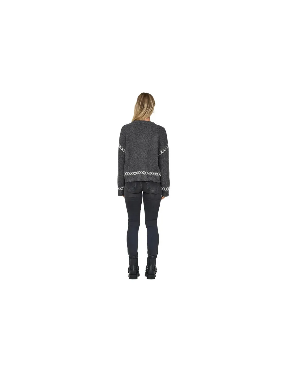 Sweat Femme Only Onlamanda Life Ls O-Neck Detail Knt Noos Dark Grey Melange