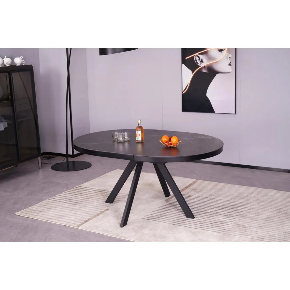 Table de repas ronde plateau céramique Roma Gris Anthracite  | 3 Suisses