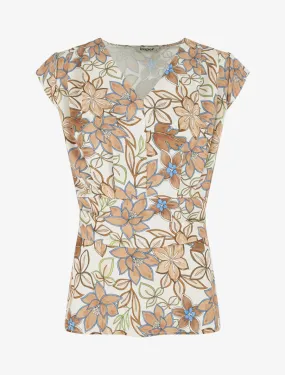 Top avec mancherons à imprimé fleuri - Beige