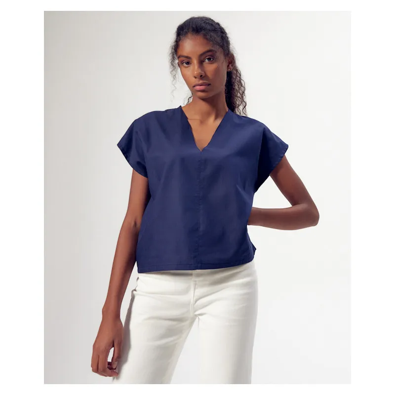 Top Sarah bleu en coton bio