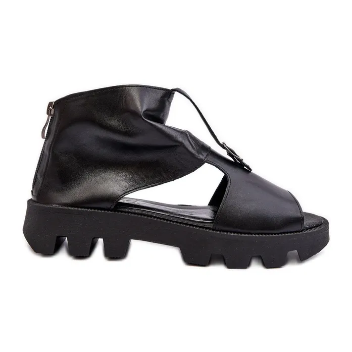 Zazoo 999, Sandales en cuir avec fermeture éclair pour femme, Noir le noir